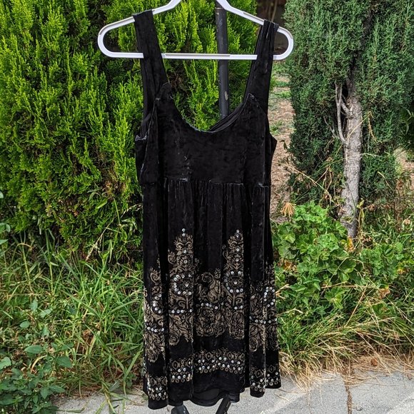 Free People Black Velvet Underground Sequin Dress VGUC sz Lg - Picture 5 of 6